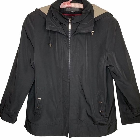 Gallery Hooded Trench Coat Size LP Black Long Zip Rain Resistant Detachable Hood - Picture 2 of 13